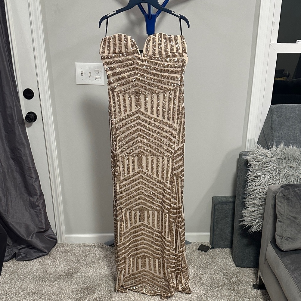 Glamorous Sequin Maxi Dress in Gold